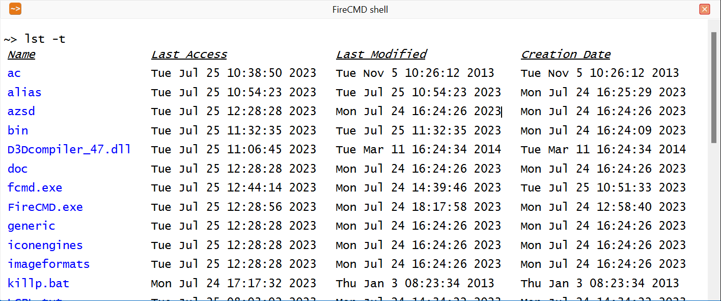 Listing Files and Directories with Time Information - FireCMD