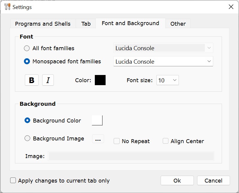 Fonts and Background Settings - FireCMD