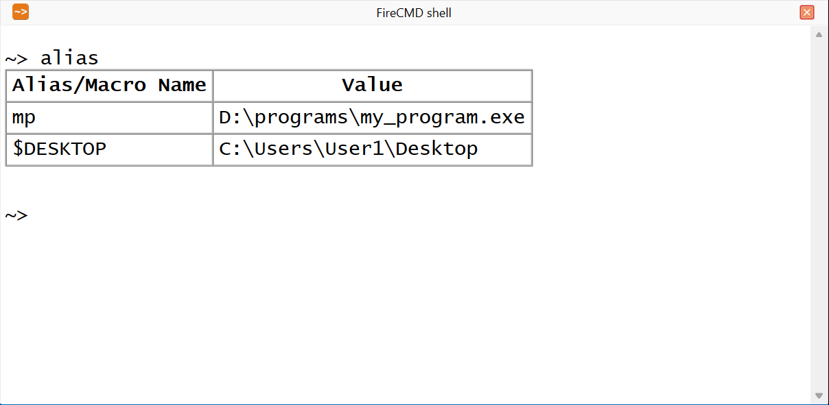 Listing aliases - FireCMD