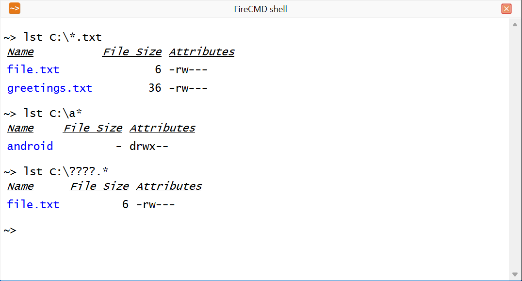 lst with Wild Card Characters - FireCMD