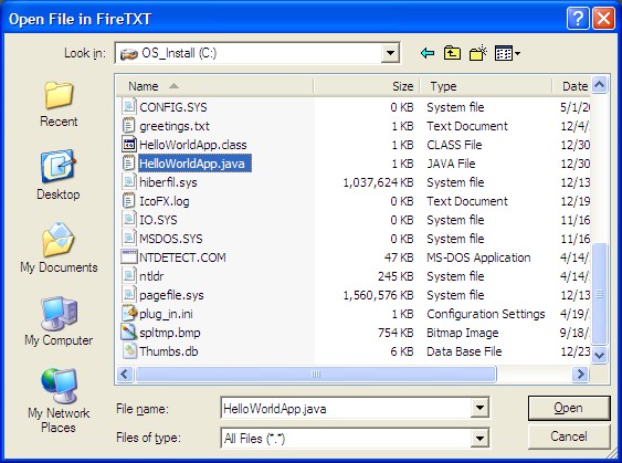 Open File in FireTXT - FireCMD